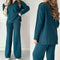 Costum confortabil pentru femei, tricotat elastic, cu decolteu în V (top + pantaloni)