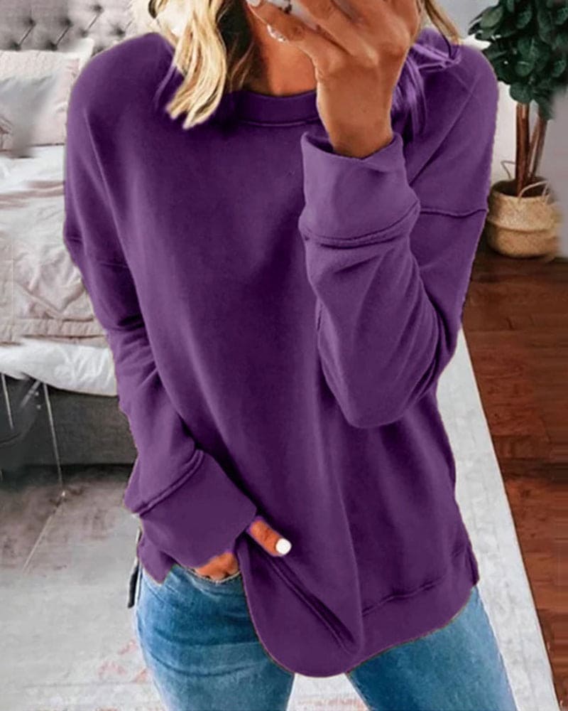 Maglione da donna in cotone e poliestere a tinta unita, vestibilità ampia