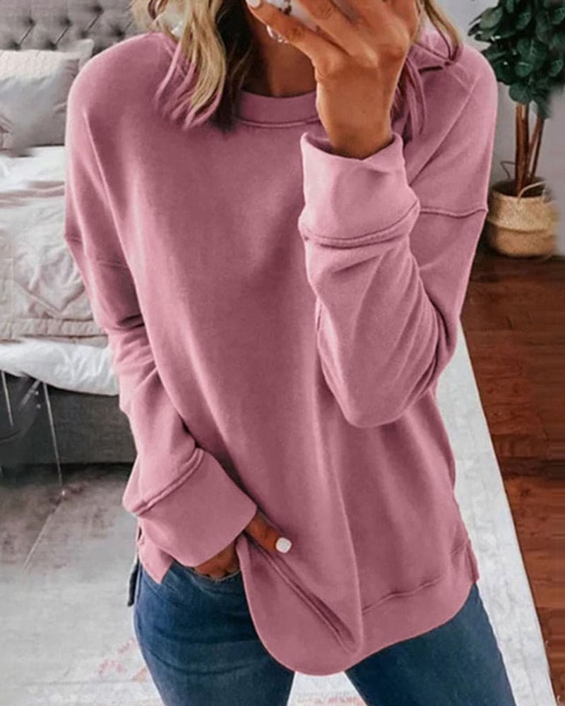 Maglione da donna in cotone e poliestere a tinta unita, vestibilità ampia