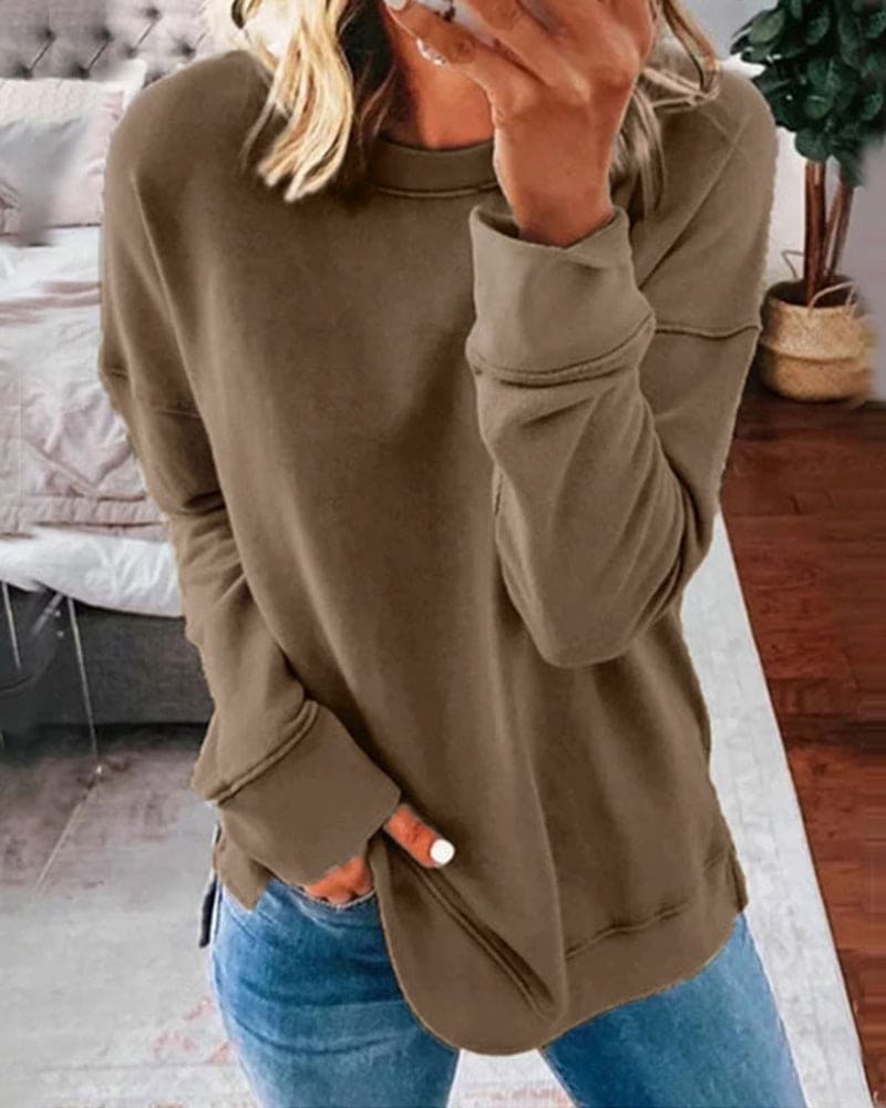 Maglione da donna in cotone e poliestere a tinta unita, vestibilità ampia