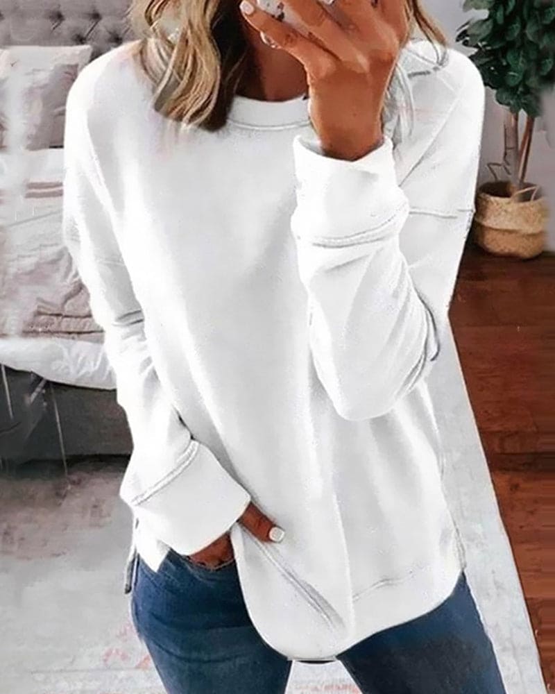 Maglione da donna in cotone e poliestere a tinta unita, vestibilità ampia