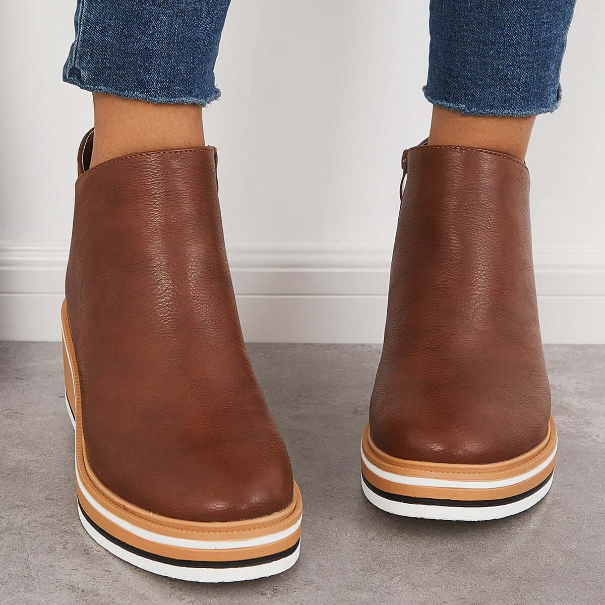 Bottines zippées à plateau pour femmes