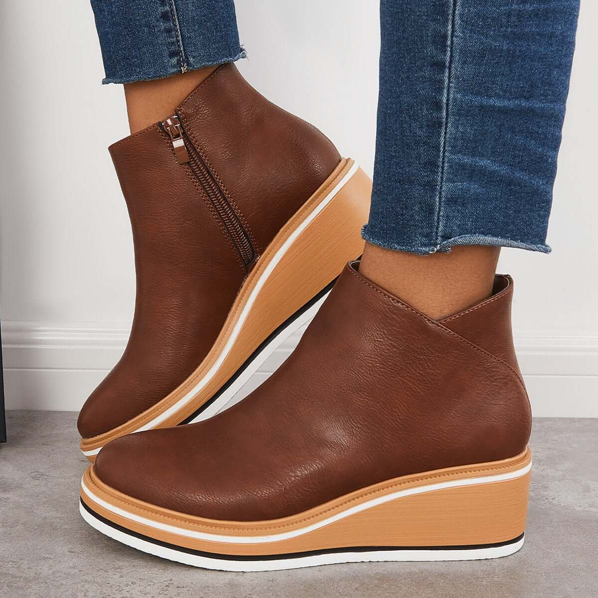 Bottines zippées à plateau pour femmes