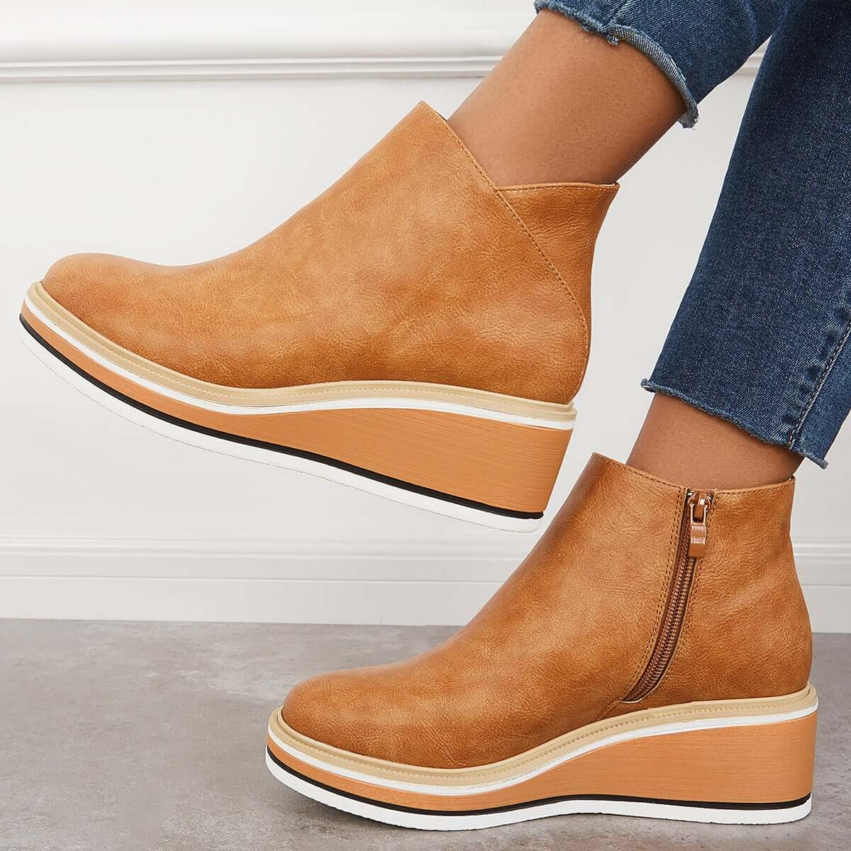 Bottines zippées à plateau pour femmes
