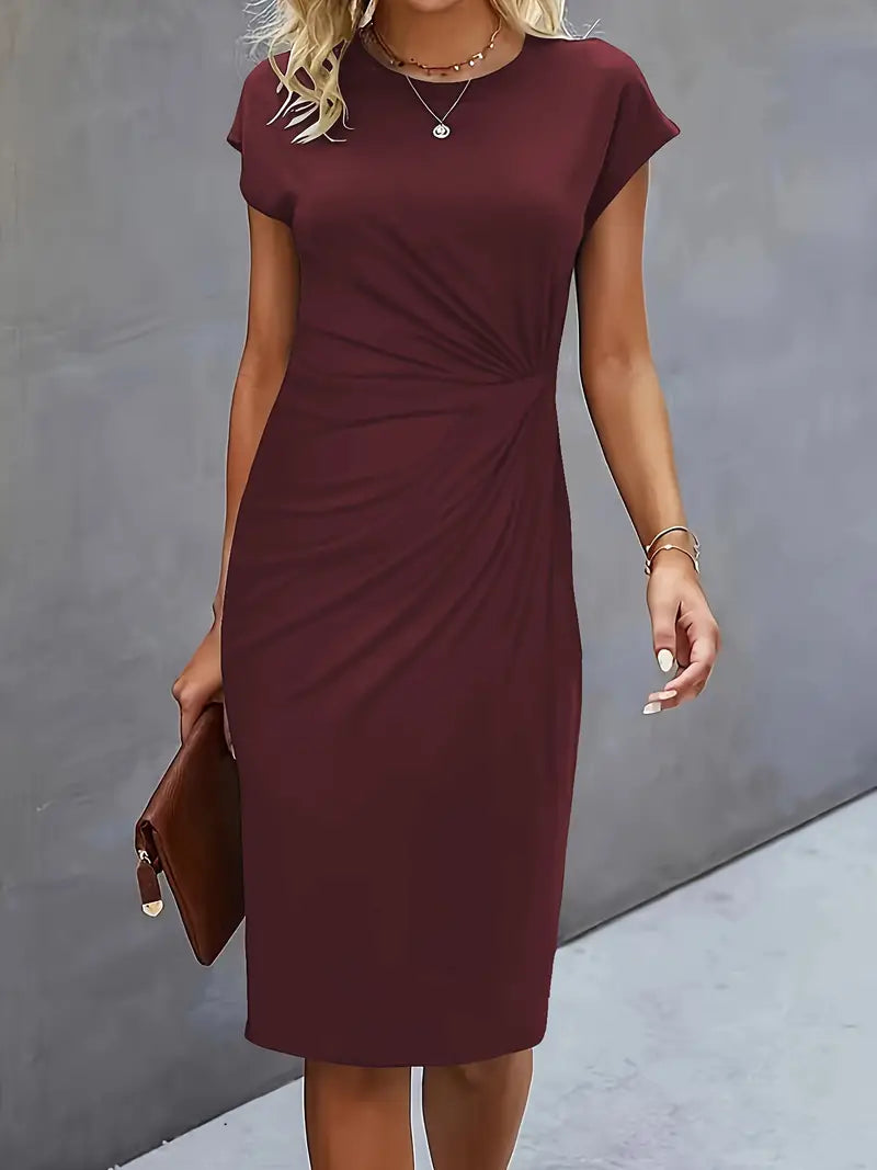 Elizabeth - robe de couleur unie avec col ras du cou