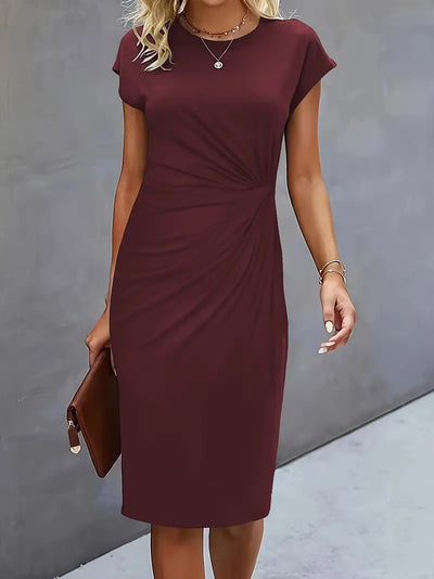 Elizabeth - robe de couleur unie avec col ras du cou