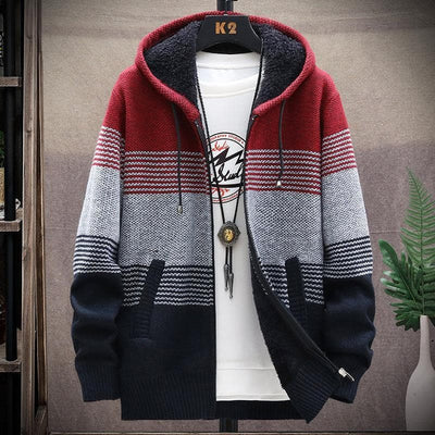 Maglione caldo con cappuccio e cerniera da uomo