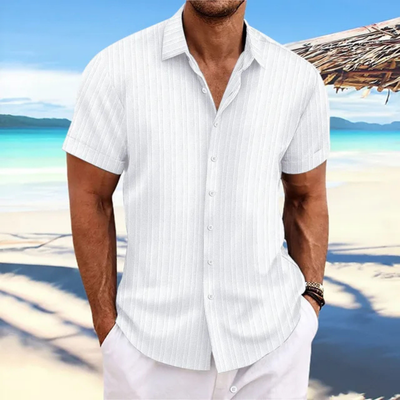 Chemise À Boutons Rayés Pour Hommes | Manches Courtes