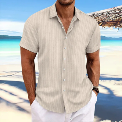 Chemise À Boutons Rayés Pour Hommes | Manches Courtes