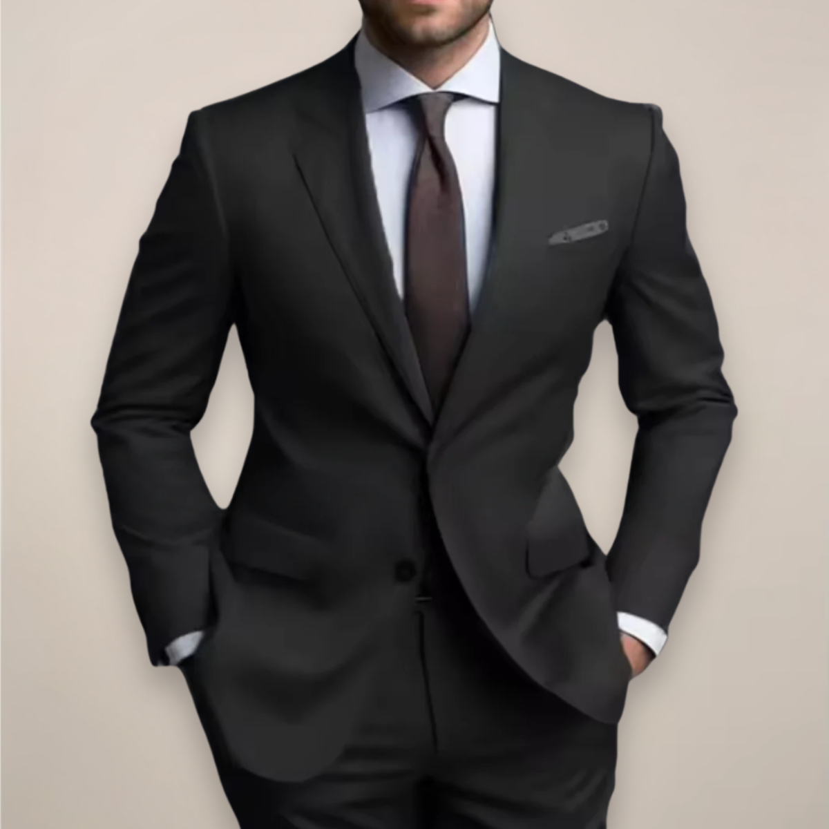 Costume deux pièces à coupe régulière pour hommes - Blazer tailleur avec revers à pointe et pantalon assorti