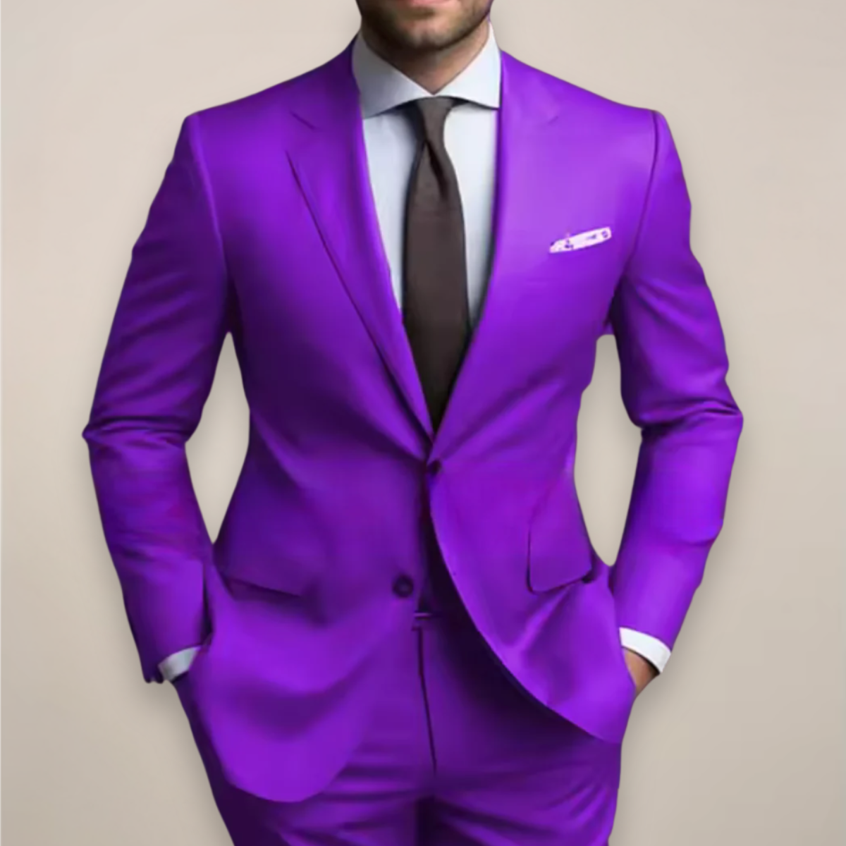 Costume deux pièces à coupe régulière pour hommes - Blazer tailleur avec revers à pointe et pantalon assorti