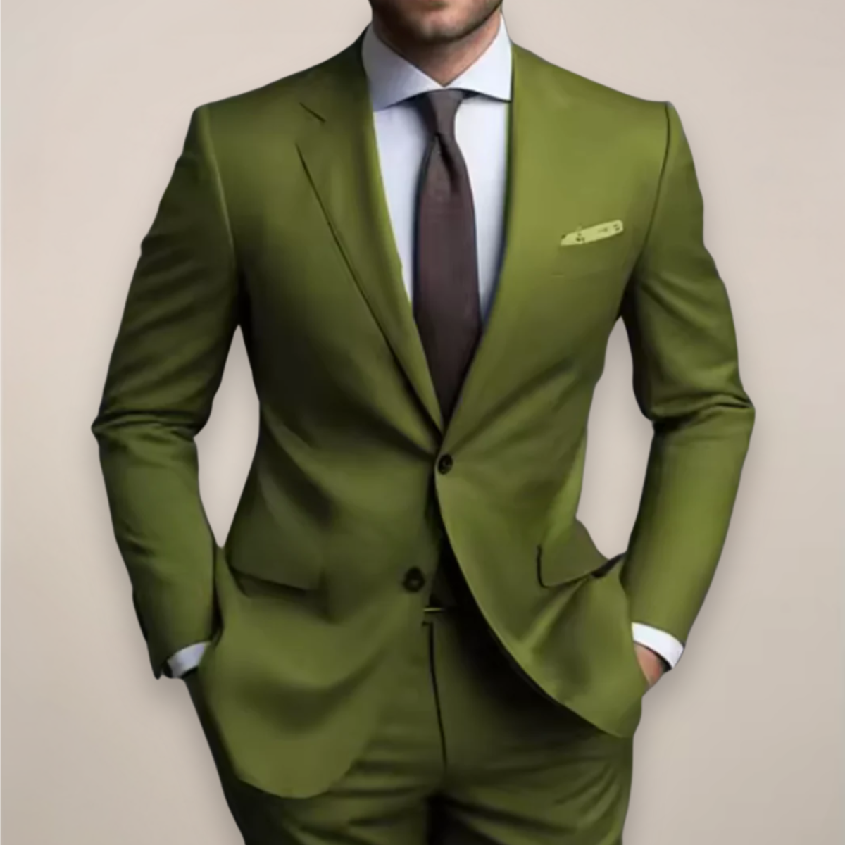 Costume deux pièces à coupe régulière pour hommes - Blazer tailleur avec revers à pointe et pantalon assorti