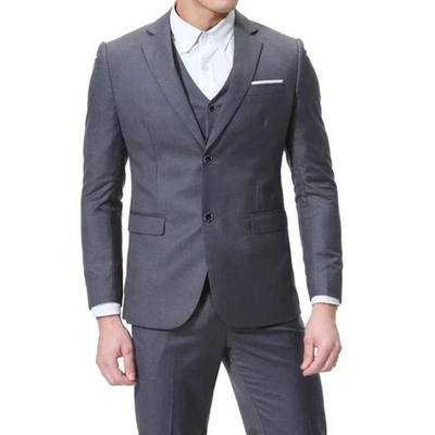 Costume trois pièces - coupe étroite - boutonnage simple - revers échancré