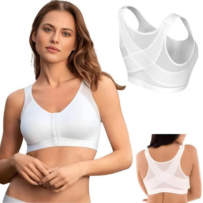 Soutien-gorge de sport blanc pour femme, design sans couture, dos nageur, confort optimal, idéal pour fitness et yoga.