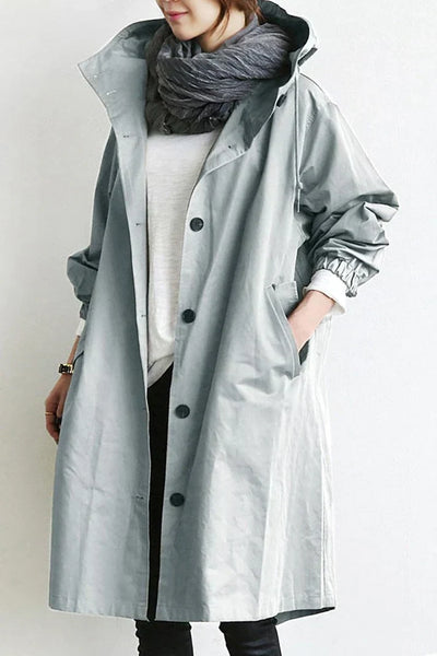 Trench-coat imperméable avec capuche pour femme - Long et chaud