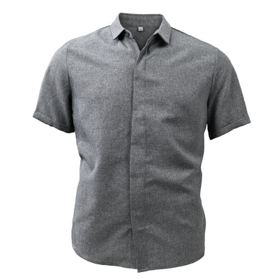 Chemise homme - Fermeture par boutons - Mélange respirant de coton et de lin - Coupe régulière - Manches courtes