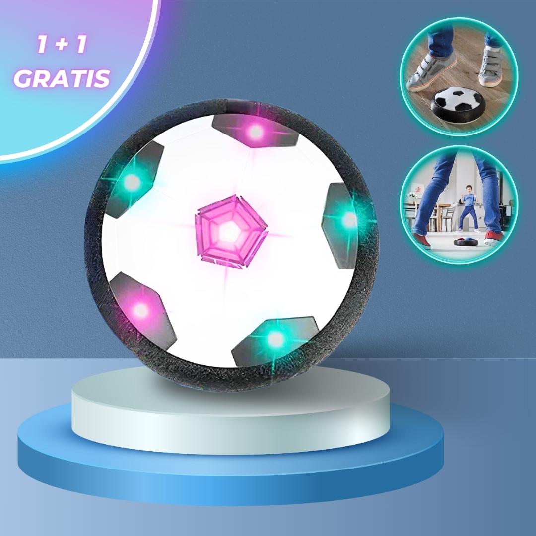 Ballon de foot flottant lumineux avec LED, idéal pour jeu intérieur. Offre spéciale 1+1 gratuit. Parfait pour enfants, divertissement maison.