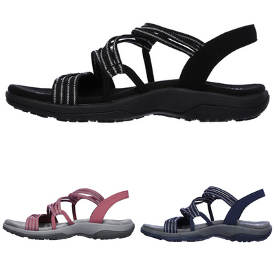 Sandales de sport pour femmes en noir, rose et bleu, avec semelle antidérapante et lanières croisées. Chaussures légères et confortables pour l'été.