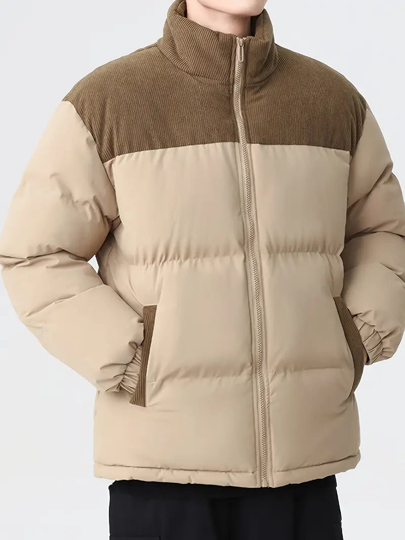 Veste tampon tendance en design color-block pour hommes - manteau d'hiver chaud et épais