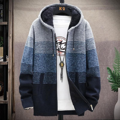 Maglione caldo con cappuccio e cerniera da uomo