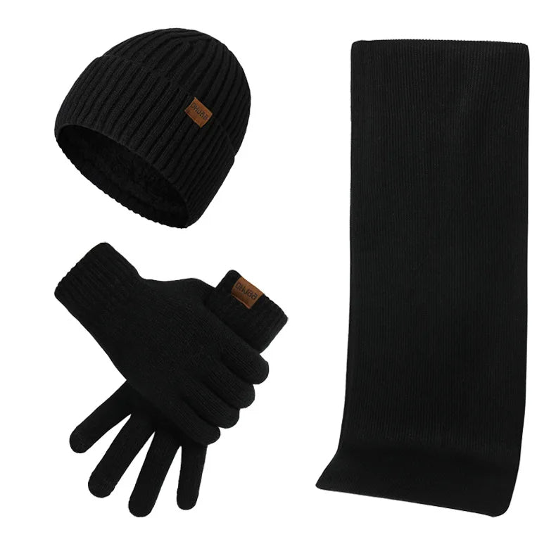 Set d'hiver décontracté avec bonnet, écharpe et gants pour hommes