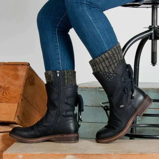 Bottes de neige imperméables pour femmes - Bottes d'hiver mi-hautes avec semelle antidérapante