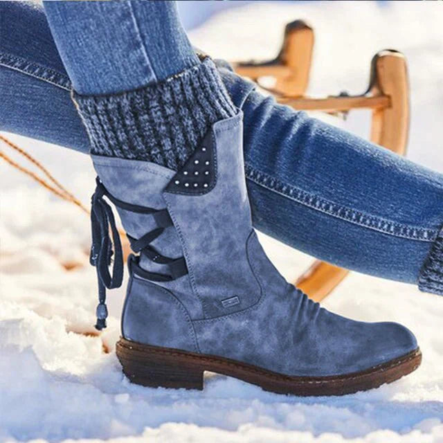 Bottes de neige imperméables pour femmes - Bottes d'hiver mi-hautes avec semelle antidérapante