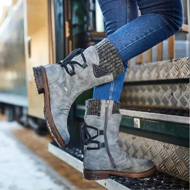 Bottes de neige imperméables pour femmes - Bottes d'hiver mi-hautes avec semelle antidérapante
