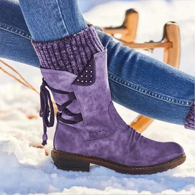 Bottes de neige imperméables pour femmes - Bottes d'hiver mi-hautes avec semelle antidérapante