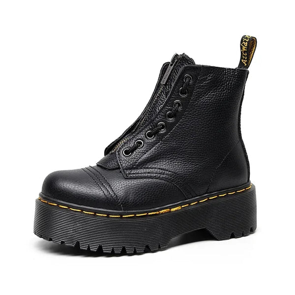 Botas de piel de mujer con suela gruesa