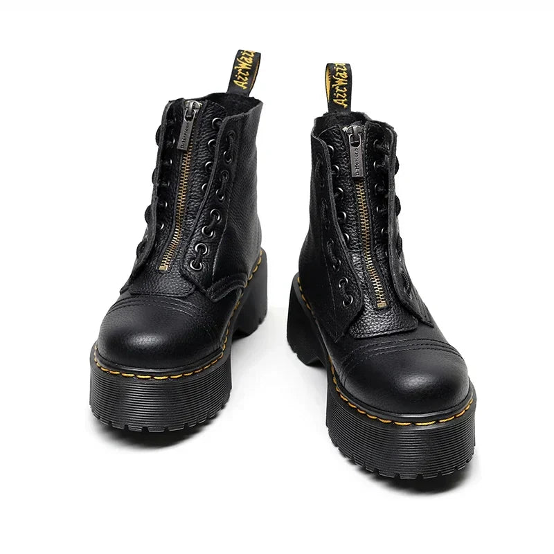 Botas de piel de mujer con suela gruesa