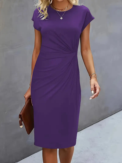 Elizabeth - robe de couleur unie avec col ras du cou