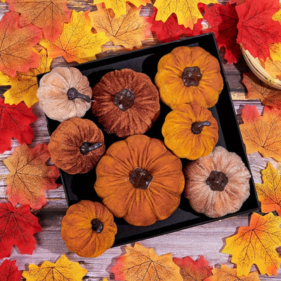 PumpkinPatch | 12 pièces de citrouilles artificielles en velours - décoration d'automne en mousse & décoration de table pour Halloween