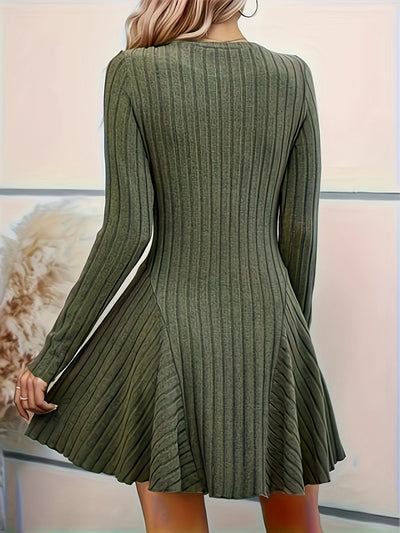Élégante Robe Côtelée Décolleté en V Ligne A Manches Longues Élégante Pour Femme | Idéale Pour Toute Occasion
