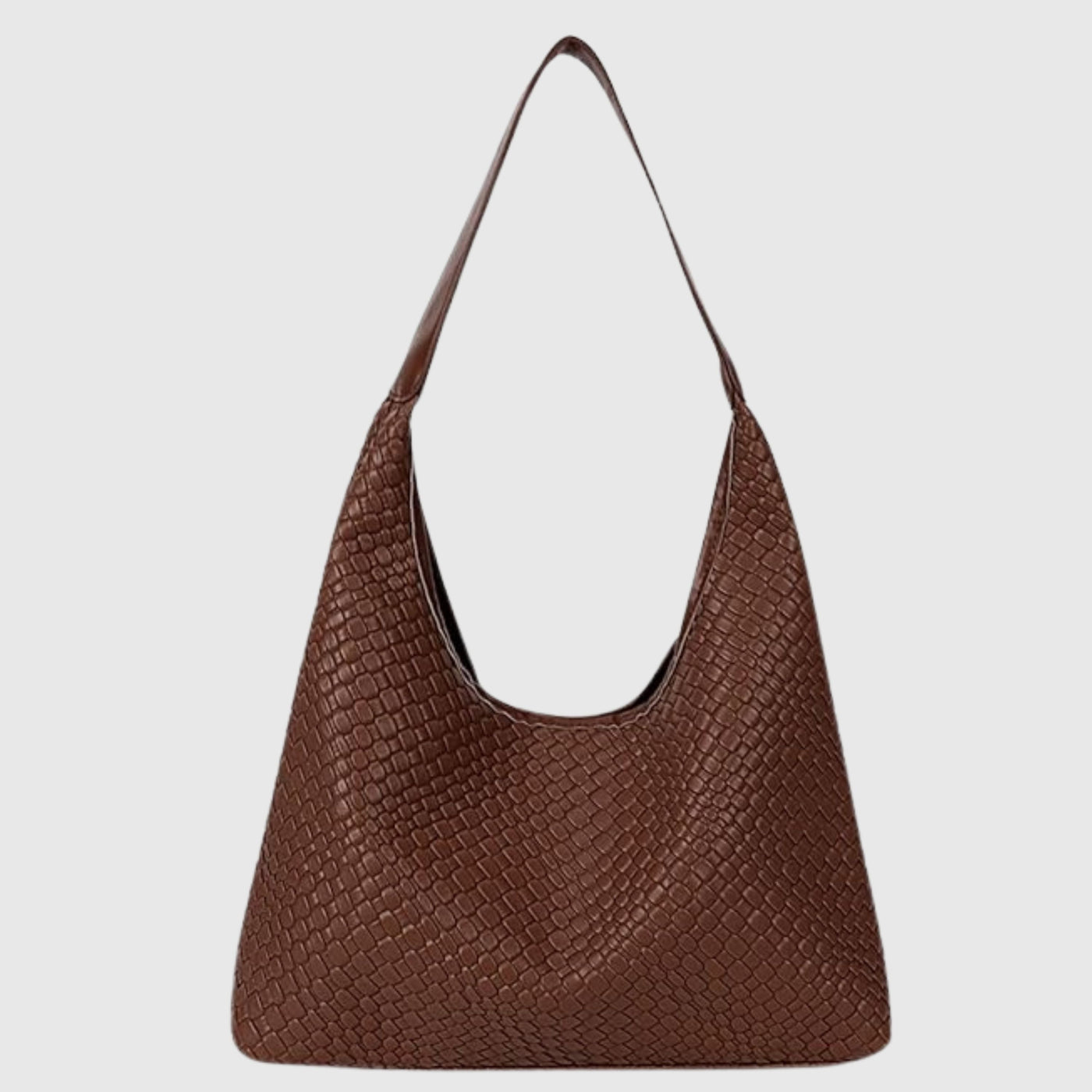Sac à main marron en cuir texturé, design moderne et élégant, idéal pour la mode féminine. Accessoire tendance pour un look chic et sophistiqué.