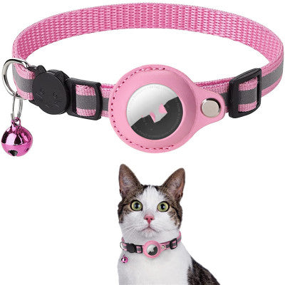 Collier pour chat rose avec AirTag intégré, clochette et boucle de sécurité. Accessoire pour animaux, suivi GPS, sécurité féline.