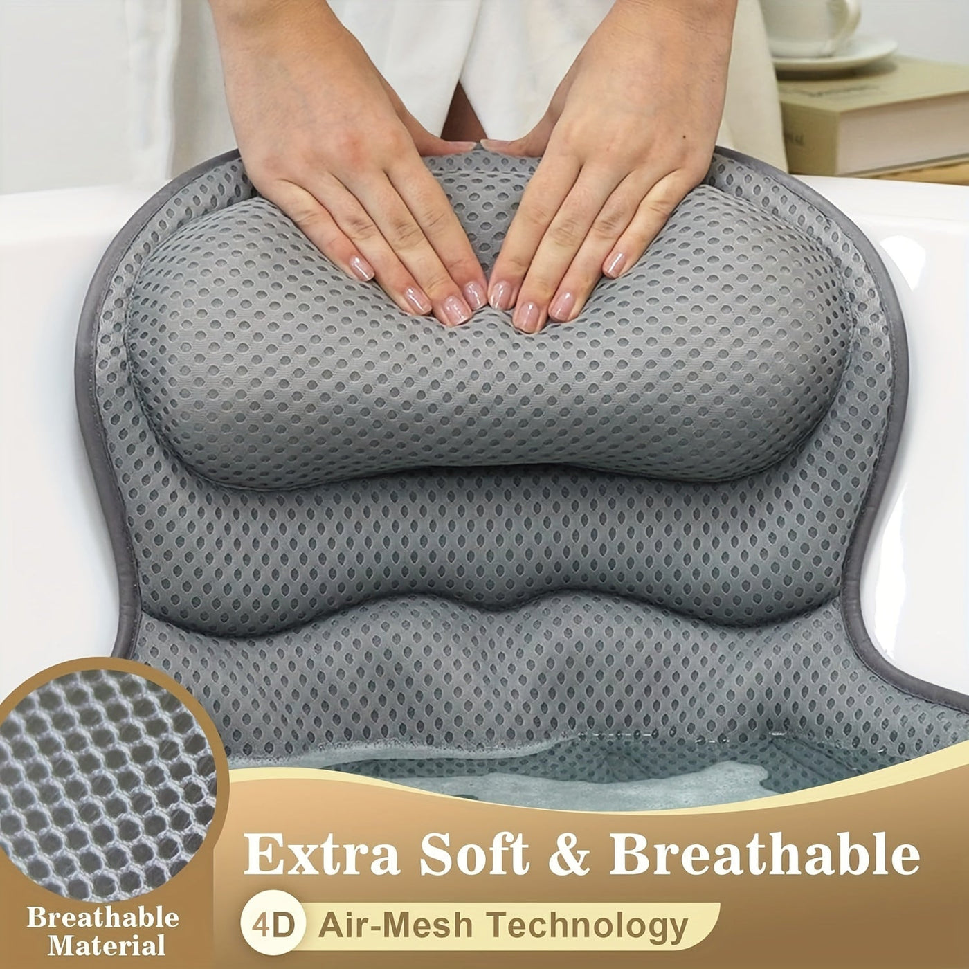 Cuscino da bagno di lusso LuxieSpa 4D - Cuscino traspirante con supporto per collo e schiena per un bagno rilassante
