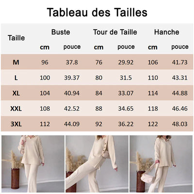 Costume en tricot extensible confortable à col en V pour femme (haut + pantalon)