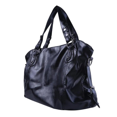 Sac à main en cuir noir élégant avec anses robustes, design moderne, idéal pour femme, mode, accessoires, tendance, shopping, bureau.