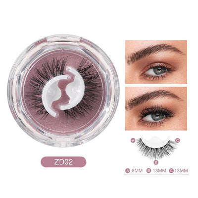 Faux cils magnétiques ZD02 en boîte ronde, avec deux tailles: 8mm et 13mm. Présentation sur yeux maquillés, accentuant le regard.