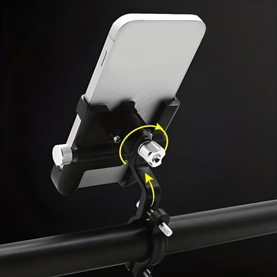Support de téléphone pour vélo, noir, monté sur guidon. Compatible smartphone, ajustable, robuste, idéal pour cyclisme, navigation GPS.