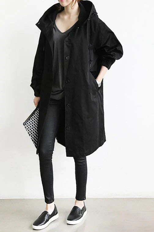 Trench-coat imperméable avec capuche pour femme - Long et chaud