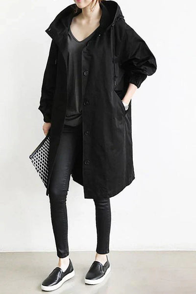 Trench-coat imperméable avec capuche pour femme - Long et chaud