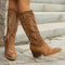 Botas vaqueras bordadas para mujer, punta puntiaguda y tacón medio