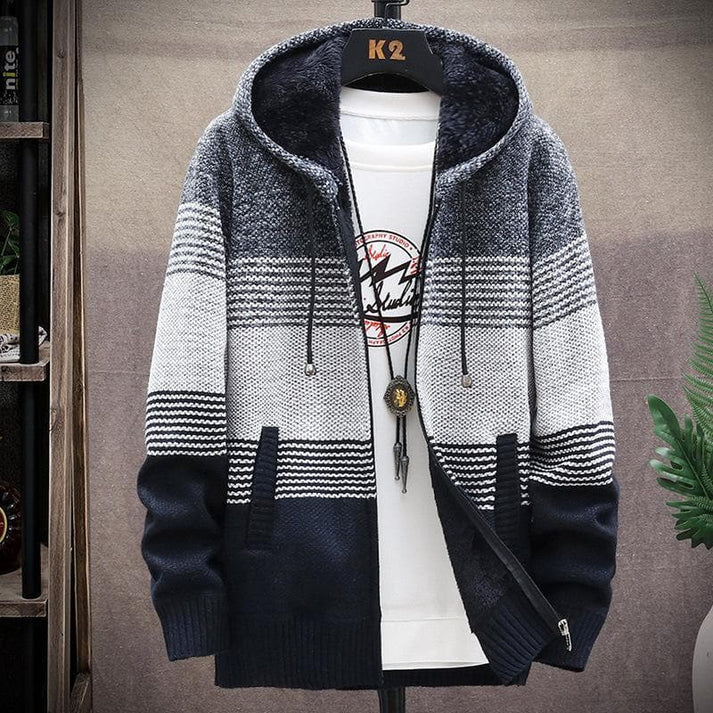 Maglione caldo con cappuccio e cerniera da uomo