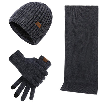 Set d'hiver décontracté avec bonnet, écharpe et gants pour hommes
