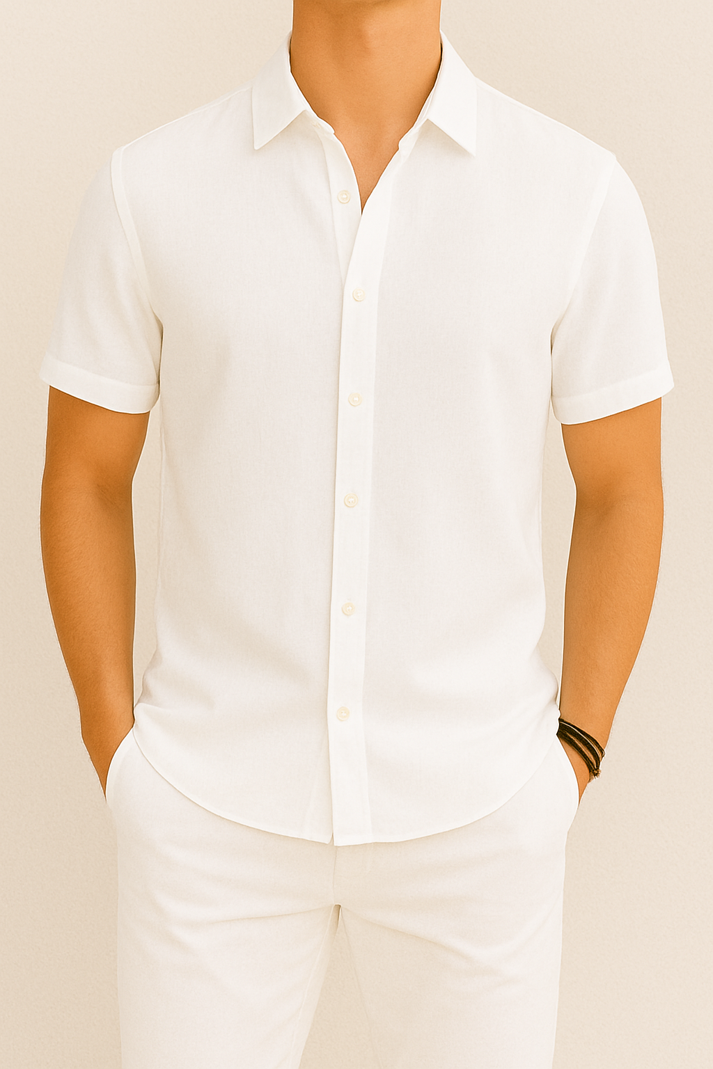 Chemise en lin à manches courtes pour hommes