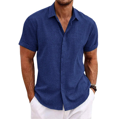 Chemise homme - Fermeture par boutons - Mélange respirant de coton et de lin - Coupe régulière - Manches courtes
