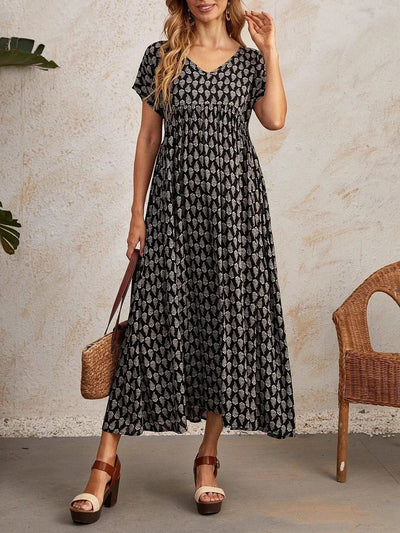 Aganietta - Nouvelle robe vintage à col en V en lin et coton