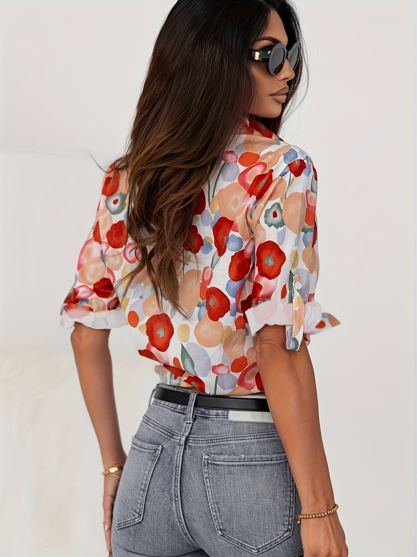 Blouse boho Vienna rouge à fleurs coupe élégante look romantique été